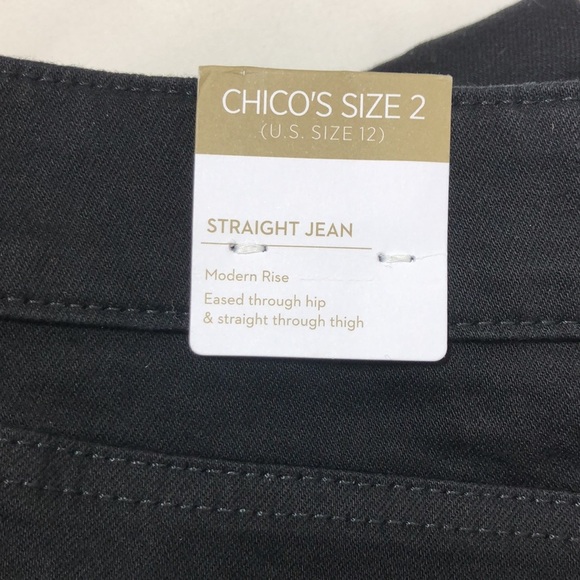 Chico’s Stretchy Mid Modern Rise Closet Staple Black Straight Jeans 2 Short 12-L - Picture 8 of 15